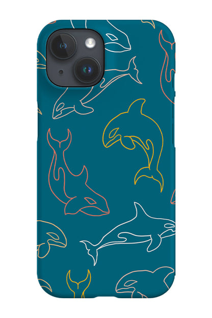 RoyalCovers.uk - Line Art Orca Scatter Phone Case (Teal Blue)