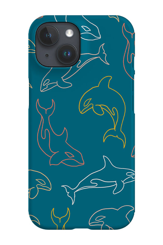 RoyalCovers.uk - Line Art Orca Scatter Phone Case (Teal Blue)