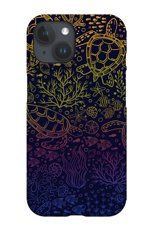 RoyalCovers.uk - Turtle's Ocean Garden Rainbow Line Art by Delively Dewi Phone Case (Dark)
