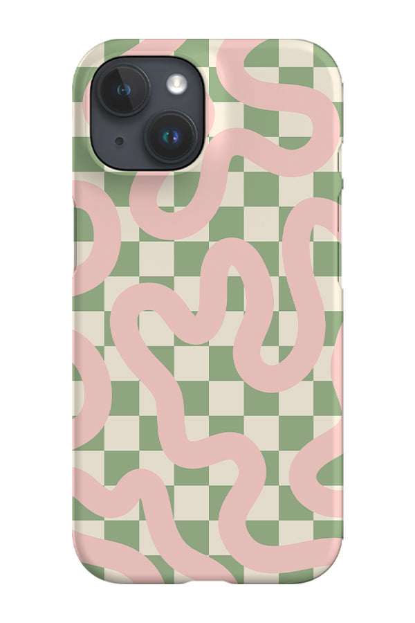 RoyalCovers.uk - Check Swirl Lines Abstract Phone Case (Green Pink)
