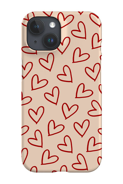 RoyalCovers.uk - Doodle Line Art Hearts Phone Case (Beige Red)
