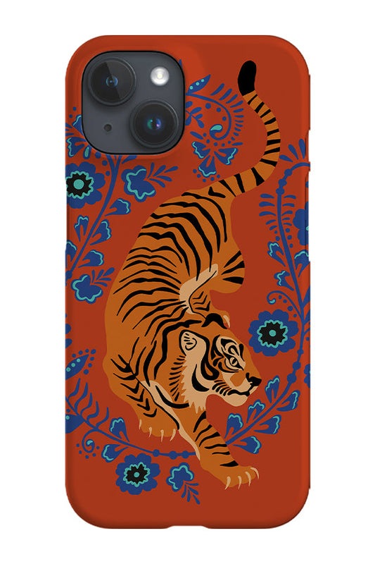 RoyalCovers.uk - Floral Tiger Phone Case (Rust Orange Blue)