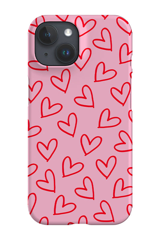RoyalCovers.uk - Doodle Line Art Hearts Phone Case (Pink Red)