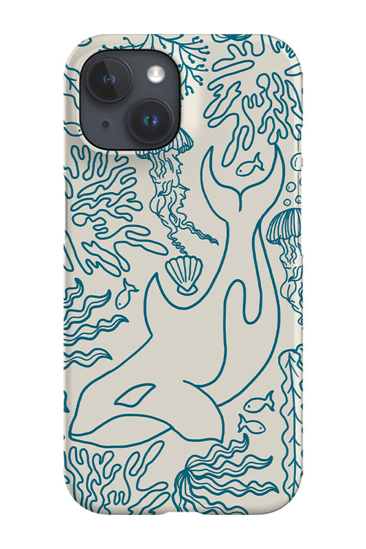 RoyalCovers.uk - Orca Coral Reef Line Art Phone Case (Beige Blue)