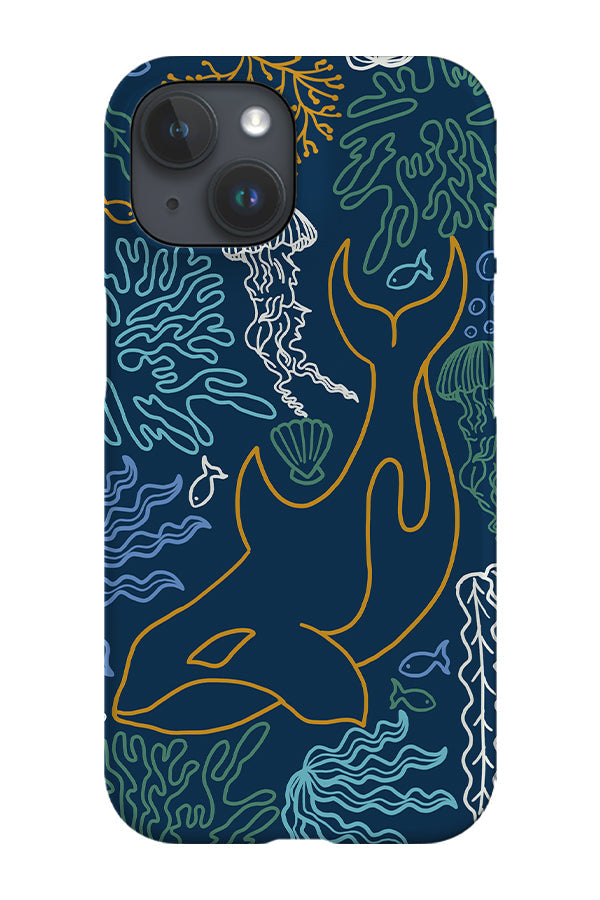 RoyalCovers.uk - Orca Coral Reef Line Art Phone Case (Navy)