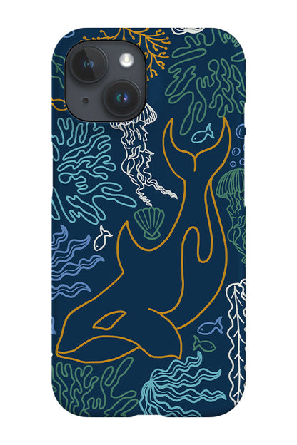 RoyalCovers.uk - Orca Coral Reef Line Art Phone Case (Navy)